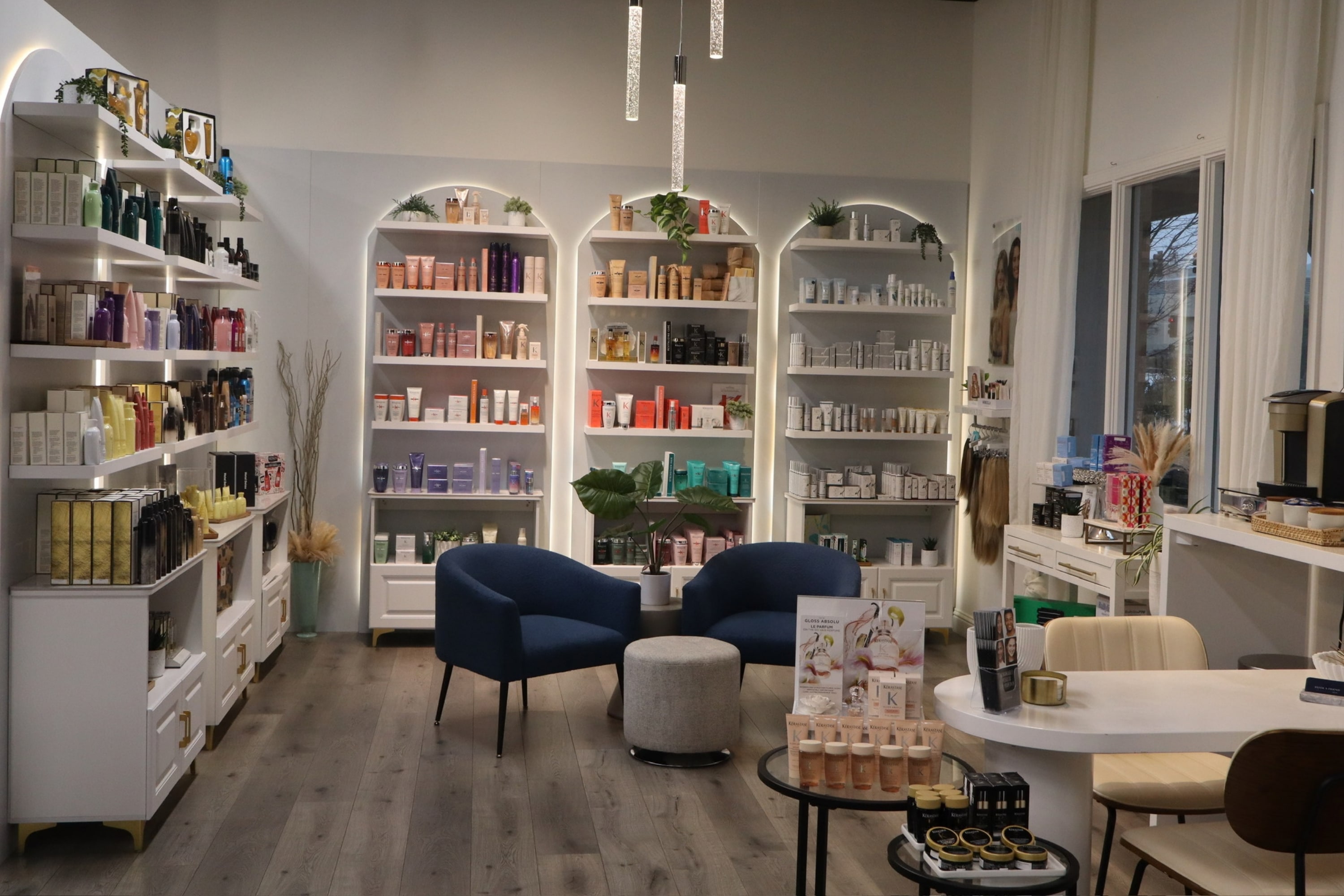 Professional haircare displays at Adagio For Hair